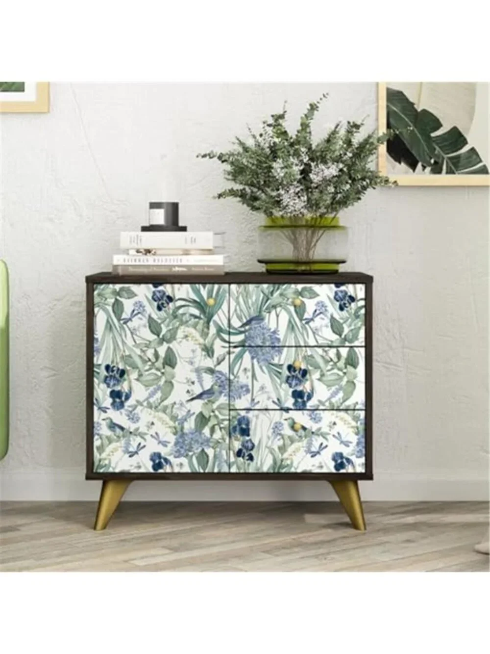 Vintage Floral Peel And Stick Wallpaper Blue Green Bird Removable Vinyl 16x118
